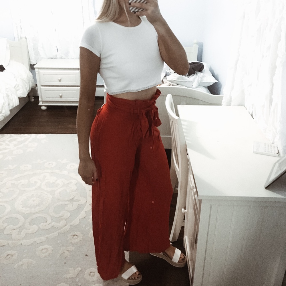 red flowy tie pants
